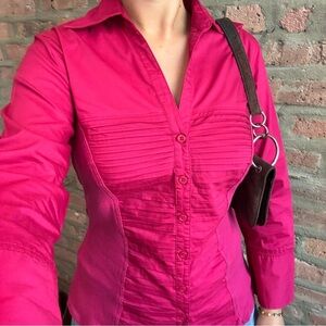 Christopher & Banks Vibrant Pink Button-Down Shirt Y2K